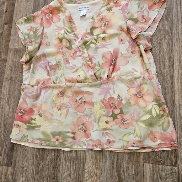Vtg Jaclyn Smith Floral Babydoll Blouse Women 1X Pastel Fairy Cottagecore Easter - Picture 5 of 9
